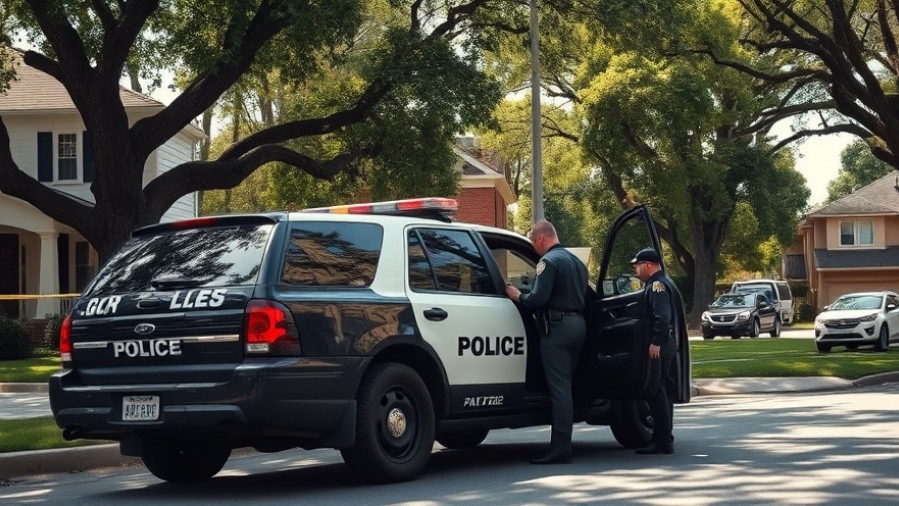 Police SUV at a community support initiative for gun violence prevention in a suburban neighborhood.