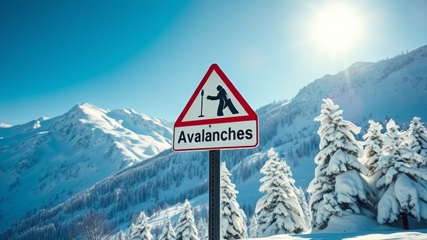 Avalanche warnings sign in snowy European mountains, ensuring winter sports safety.