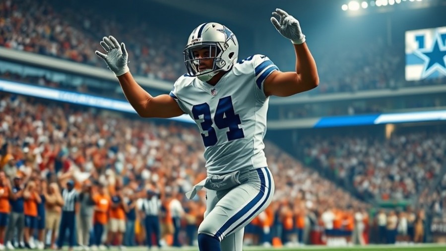 Dallas Cowboys player celebrates in vibrant stadium during NFL streaming event.