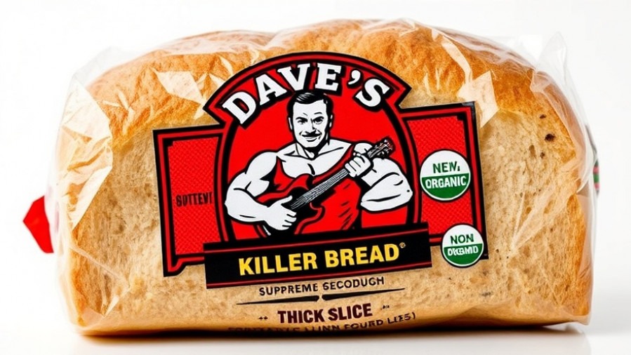 Dave's Killer Bread package featuring organic sourdough bread, emphasizing healthy living.