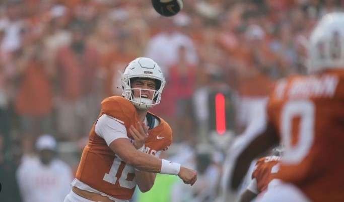 Football player in Texas Longhorns vs Ole Miss Rebels game.
