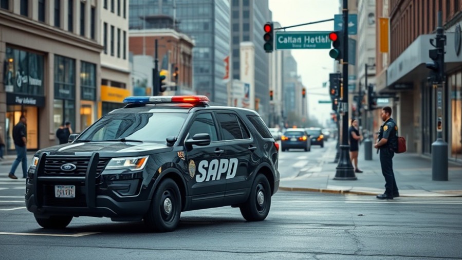 San Antonio police news: SAPD SUV at urban intersection with officers investigating.
