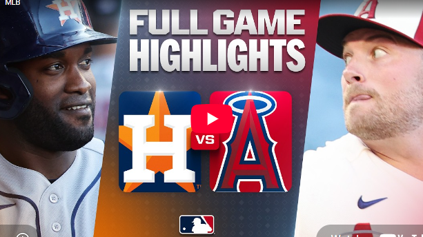 Astros vs Angels highlights face-off image with players and logos.