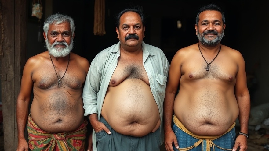 Eastern Indian men with protruding bellies, highlighting gut health and mindful eating tips.