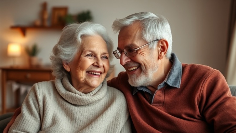 Happy older couple practicing mindfulness exercises for seniors at home.