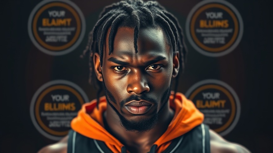 Photorealistic black athlete in sports gear, highlighting NFL news and college football scores.