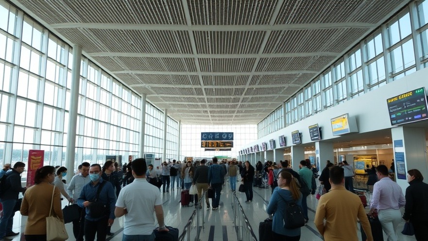 Busy airport terminal showcasing AUS growth trends in air travel and cargo activity.