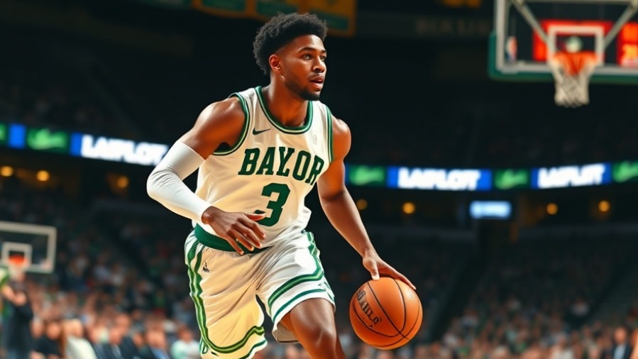 BAYLOR player dribbling in Big 12 Men's Basketball, showcasing dynamic athletic performances.