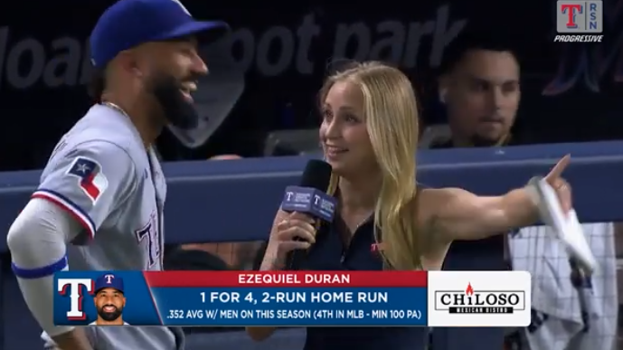 Ezequiel Durán interviewed post-game, All-Star Recognition setting.
