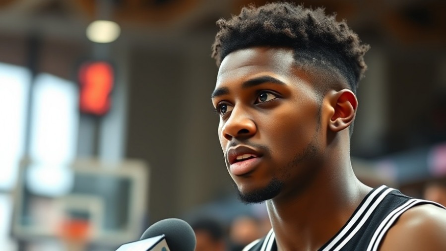 Focused San Antonio Spurs player at press conference, showcasing NBA journey and team spirit.