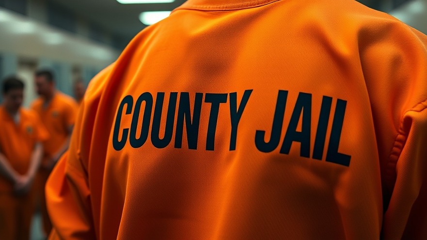Close-up of orange inmate uniform highlighting '(((COUNTY JAIL)))', reflecting mental health care in jails.