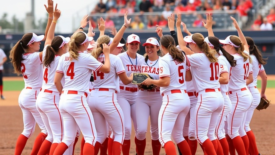 Texas Longhorns softball celebrates NCAA victory, winning 4-1 against Texas Tech.