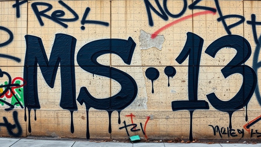 Photorealistic urban graffiti of 'MS-13' symbolizing gang culture and gang violence.