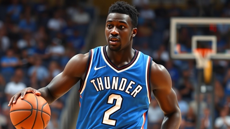 Oklahoma City Thunder player in blue jersey, highlighting NBA MVP history.