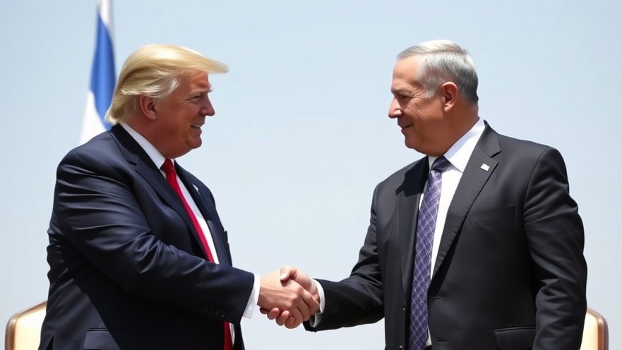 Trump and Netanyahu shaking hands, a gesture towards Middle East peace.