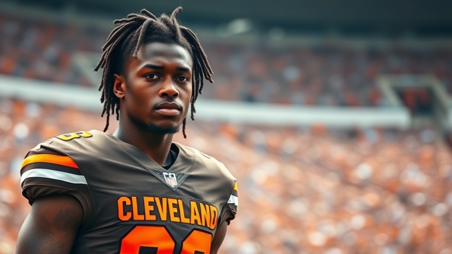 Focused young NFL player in Cleveland Browns jersey, highlighting recent Shedeur Sanders incident.
