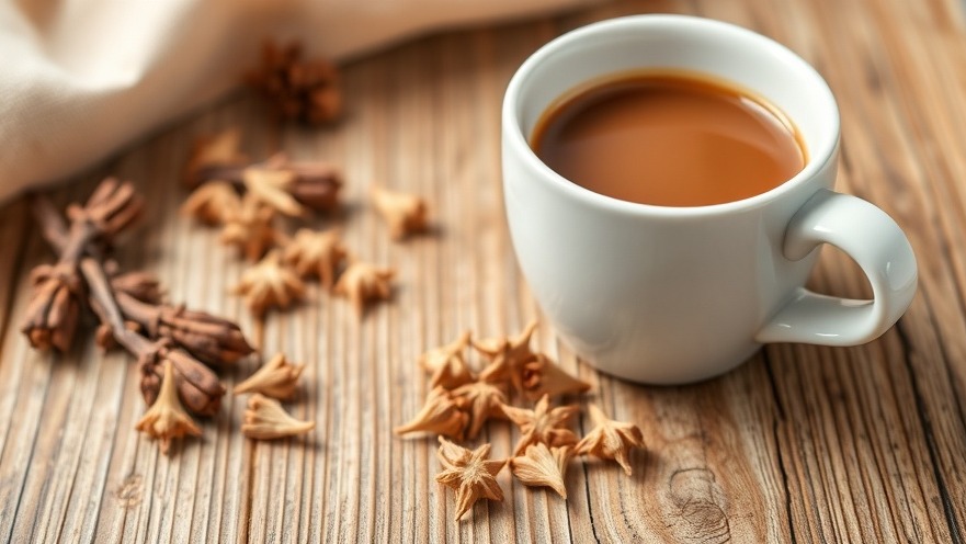 Clove held near coffee cup, highlighting potential health benefits.
