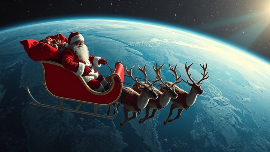 Track Santa as he journeys in a red sleigh through a starry sky with gifts.