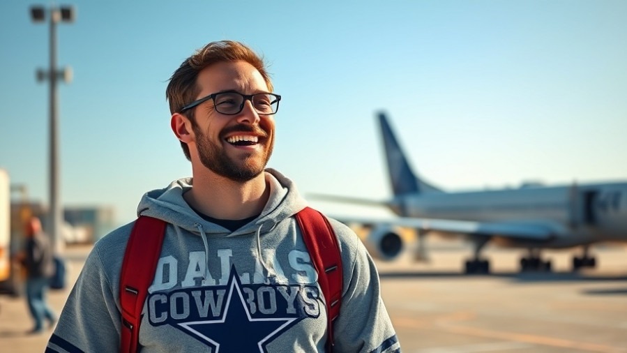 Casual man in a Dallas Cowboys hoodie enjoying football culture at the airport.