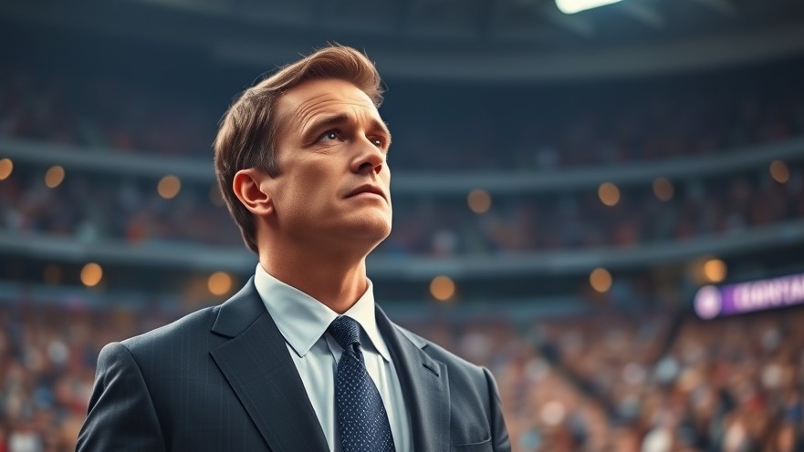 Thoughtful man in a suit at New York Giants stadium, reflecting on the Jeffrey Epstein scandal.