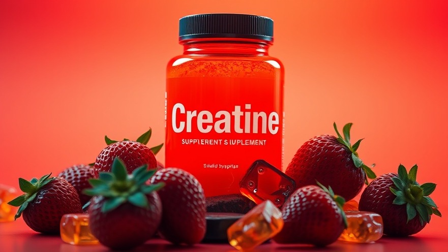 Vibrant creatine supplement for optimal health and wellness, featuring strawberries and gummy candies.