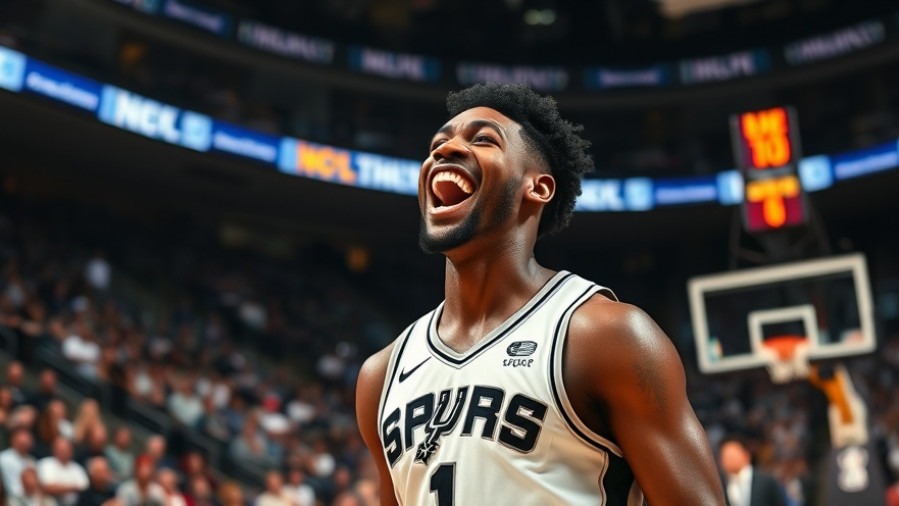 Excited San Antonio Spurs rising star celebrates with joy on the court.