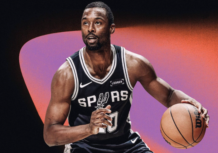 San Antonio Spurs player during playoff recap in press room.