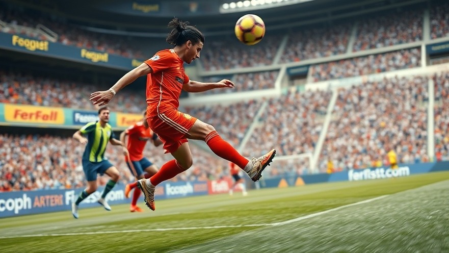 Dynamic soccer action at the 2026 FIFA World Cup, athletes in colorful uniforms.