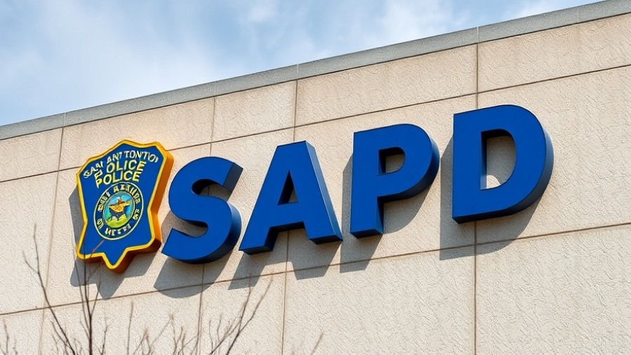 San Antonio Police Department sign highlighting police misconduct issues.