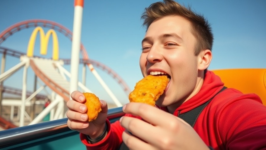 Enjoying McDonald's chicken nuggets on Millennium Force, highlighting amusement park safety.