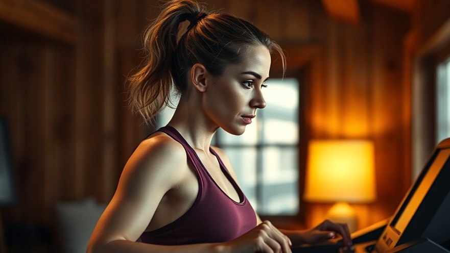 Athletic woman focused on seasonal exercise with low-impact workouts in a cozy wooden interior.