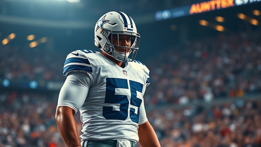 Intense Dallas Cowboys linebacker in vibrant stadium, showcasing leadership in football.