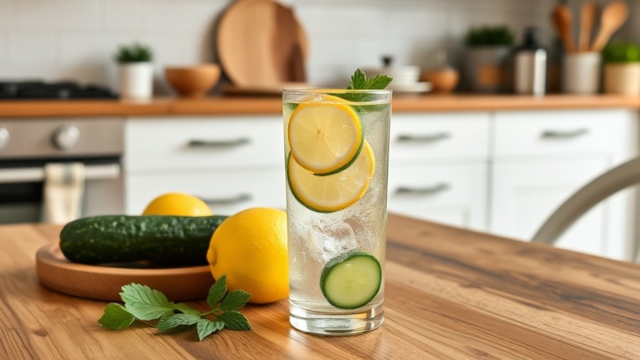 A refreshing glass of lemon cucumber water to promote sleep hygiene for seniors.