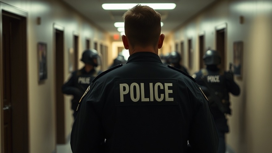 ICE officer in dim hallway, reflecting on immigration enforcement and community safety.