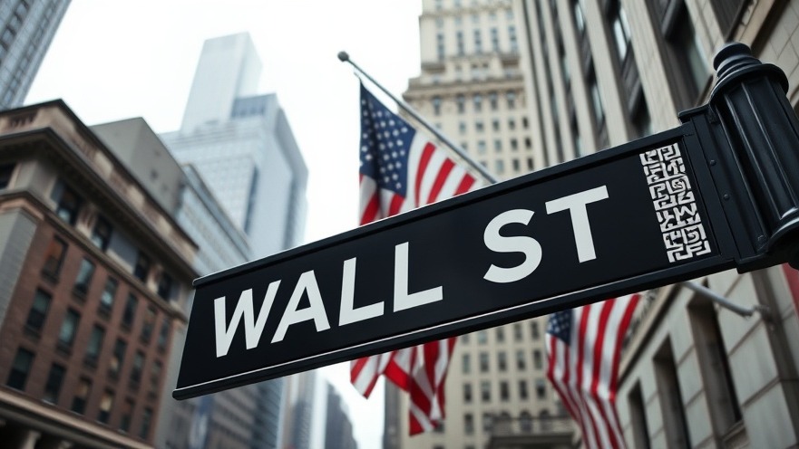 Wall Street sign amid flags, reflecting on technology sector decline and AI investments profitability.