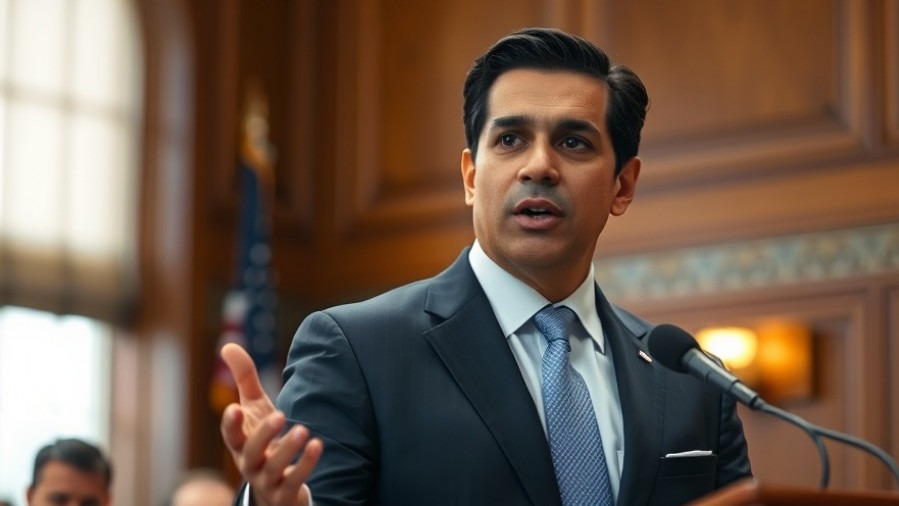 Latino man discusses staff restitution and federal employment changes in formal setting.