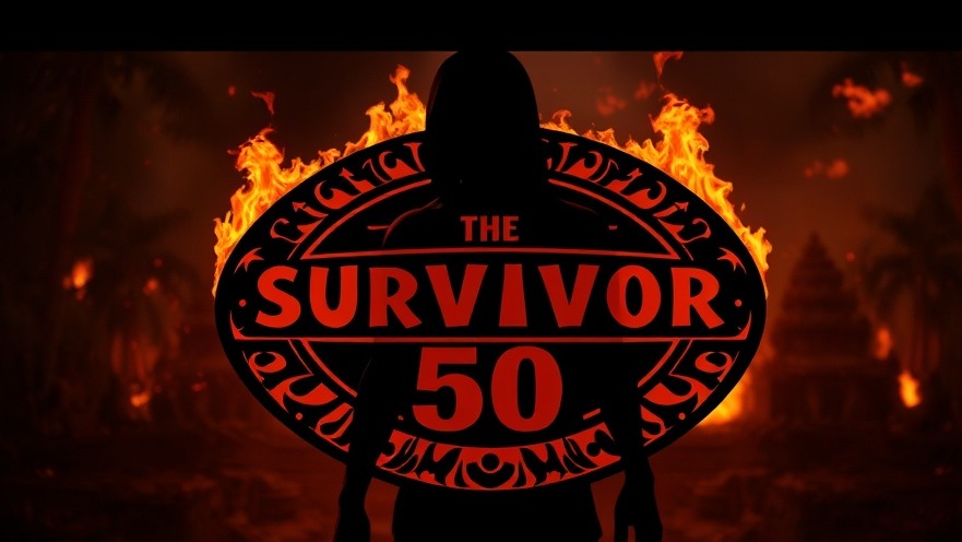 Dramatic silhouette with tribal flames and 'Survivor 50' emblem, highlighting San Antonio entertainment.