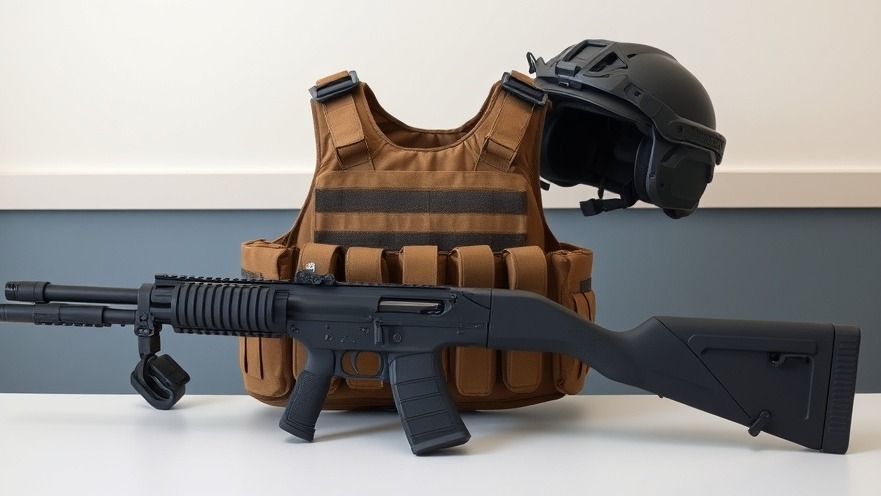 Tactical gear including a vest, helmet, and shotgun, reflecting Houston news crime trends.