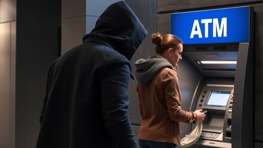 Elderly crime prevention: suspicious character approaching woman at ATM