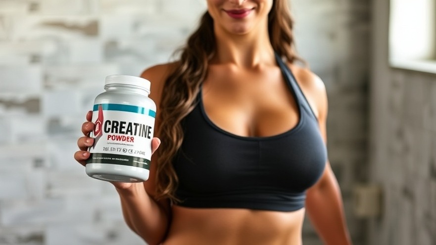 Athletic woman showcasing benefits of creatine with a CREATINE powder bottle.