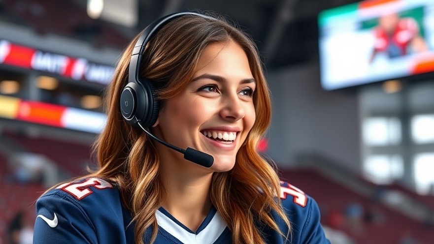 Young woman highlights basketball camaraderie with humor during a sports broadcast.