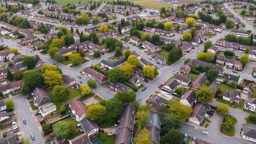 Aerial view of a neighborhood illustrating the current housing market update.