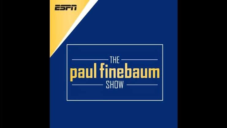ESPN logo on blue background with 'The Paul Finebaum Show' text