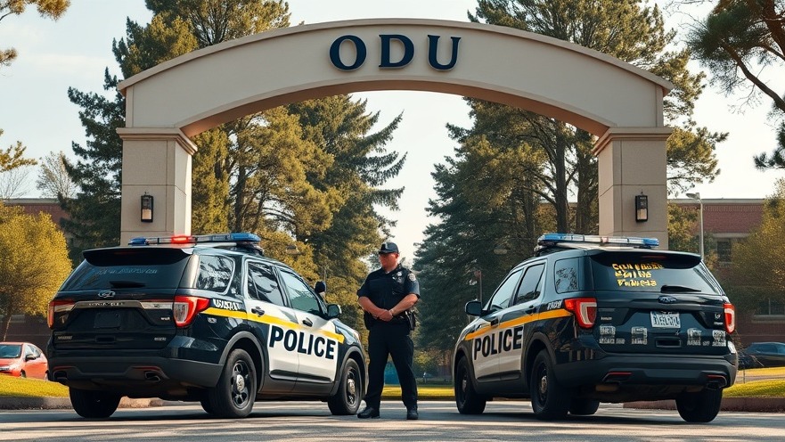 Serene ODU scene with police at Old Dominion University shooting site.