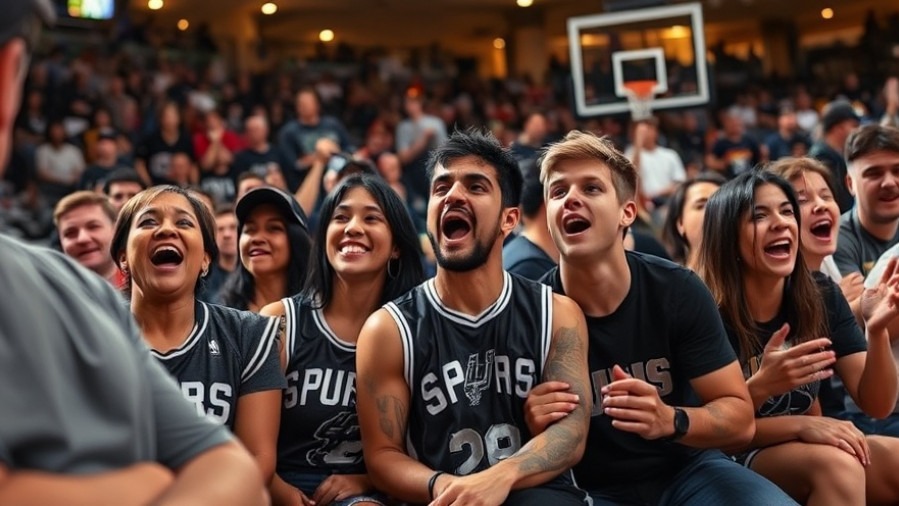 Excited Spurs fans cheering courtside, showcasing basketball community pride.
