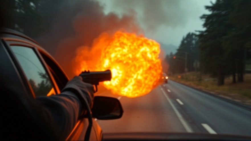 Dallas crime news: black car with flaming gunfire shooting from the back window