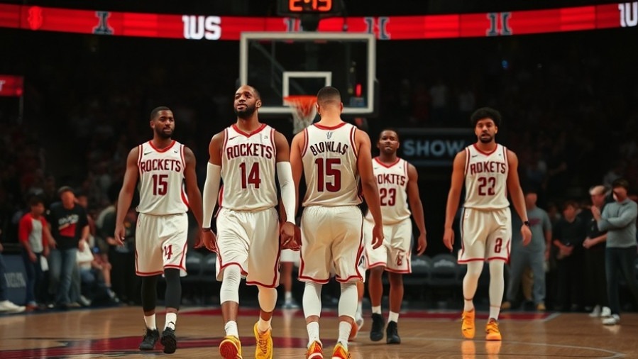 Houston Rockets players walk dejectedly off the court after a tough NBA game, reflecting on their performance.