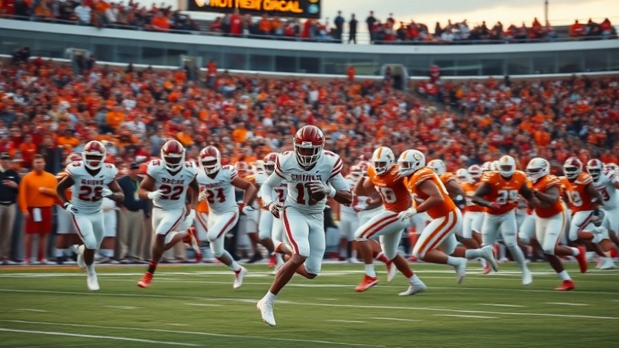 Dynamic college football game analysis featuring Oklahoma vs Tennessee, intense player action.