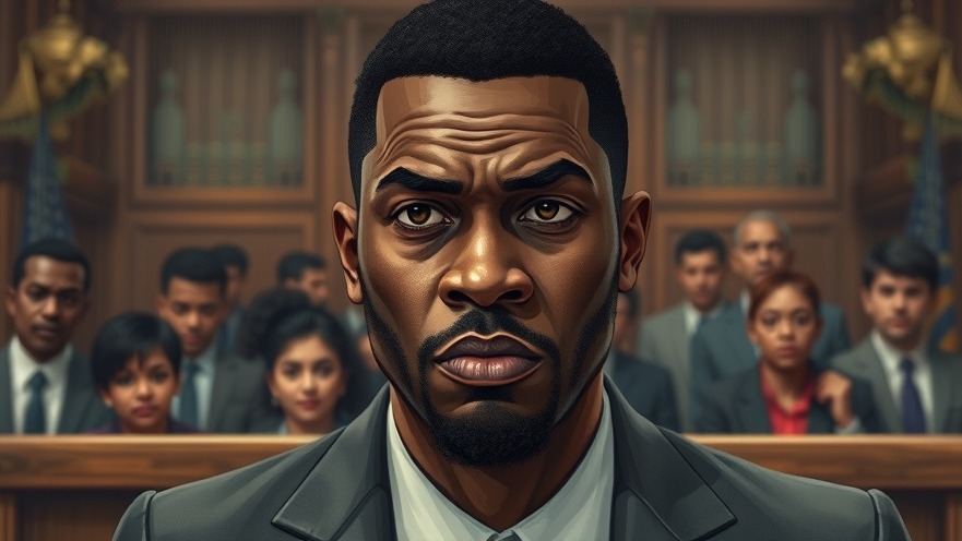 Determined black man in courtroom emphasizes drama of celebrity trial outcomes.