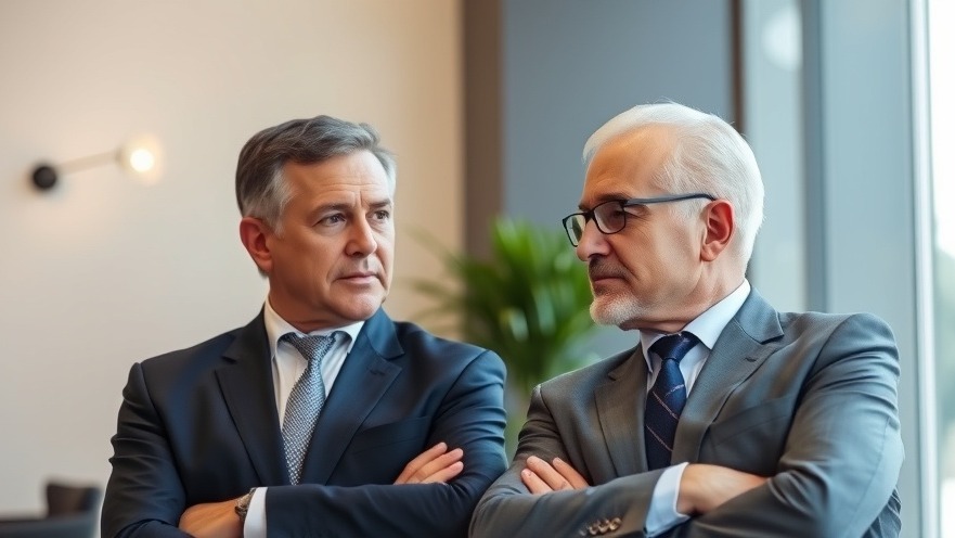 Two middle-aged businessmen discussing Texas politics news and elections 2025.